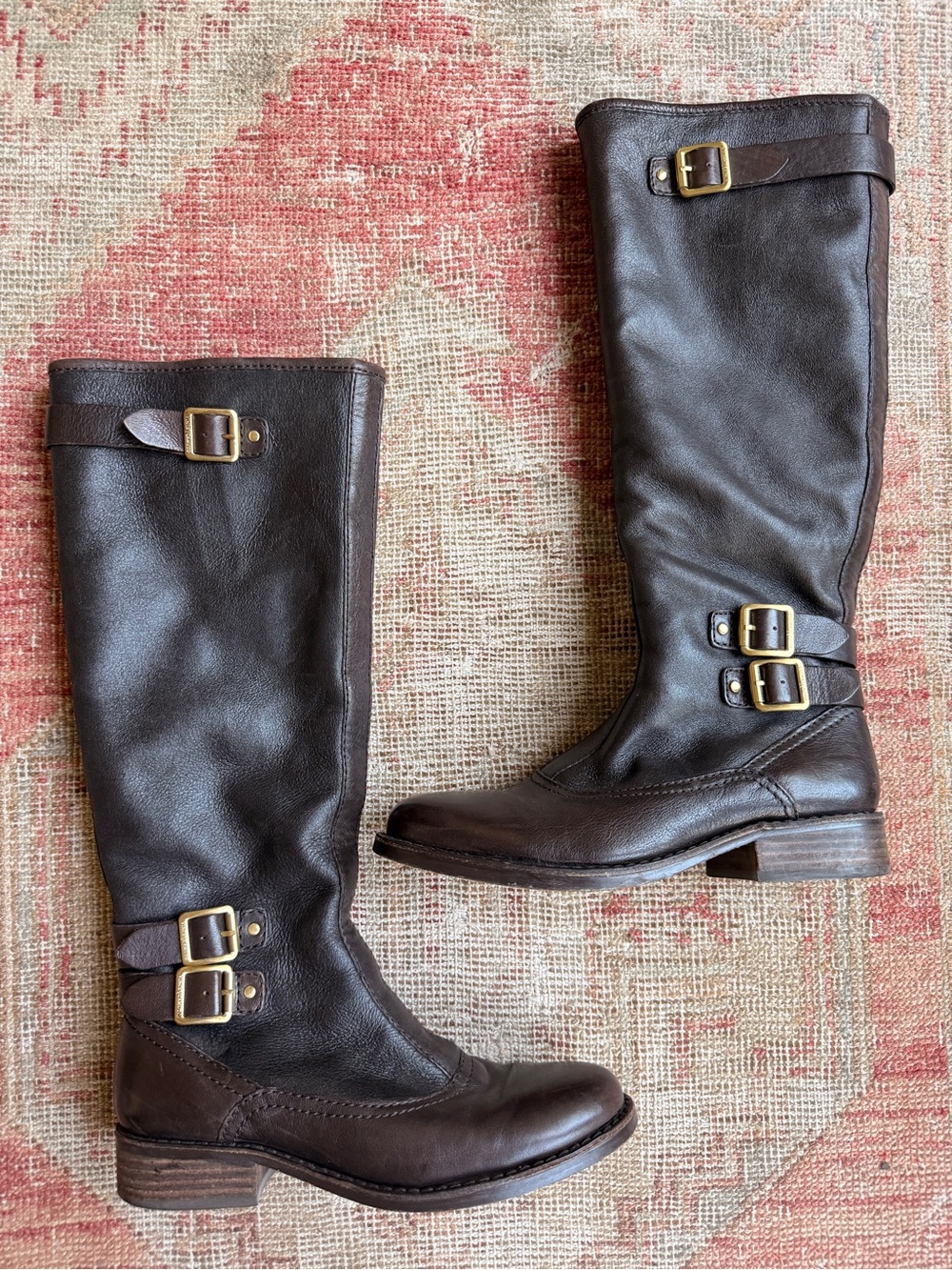 Fall Cottagecore equestrian Brown Leather lined Over-the-Knee Buckle Riding Boot